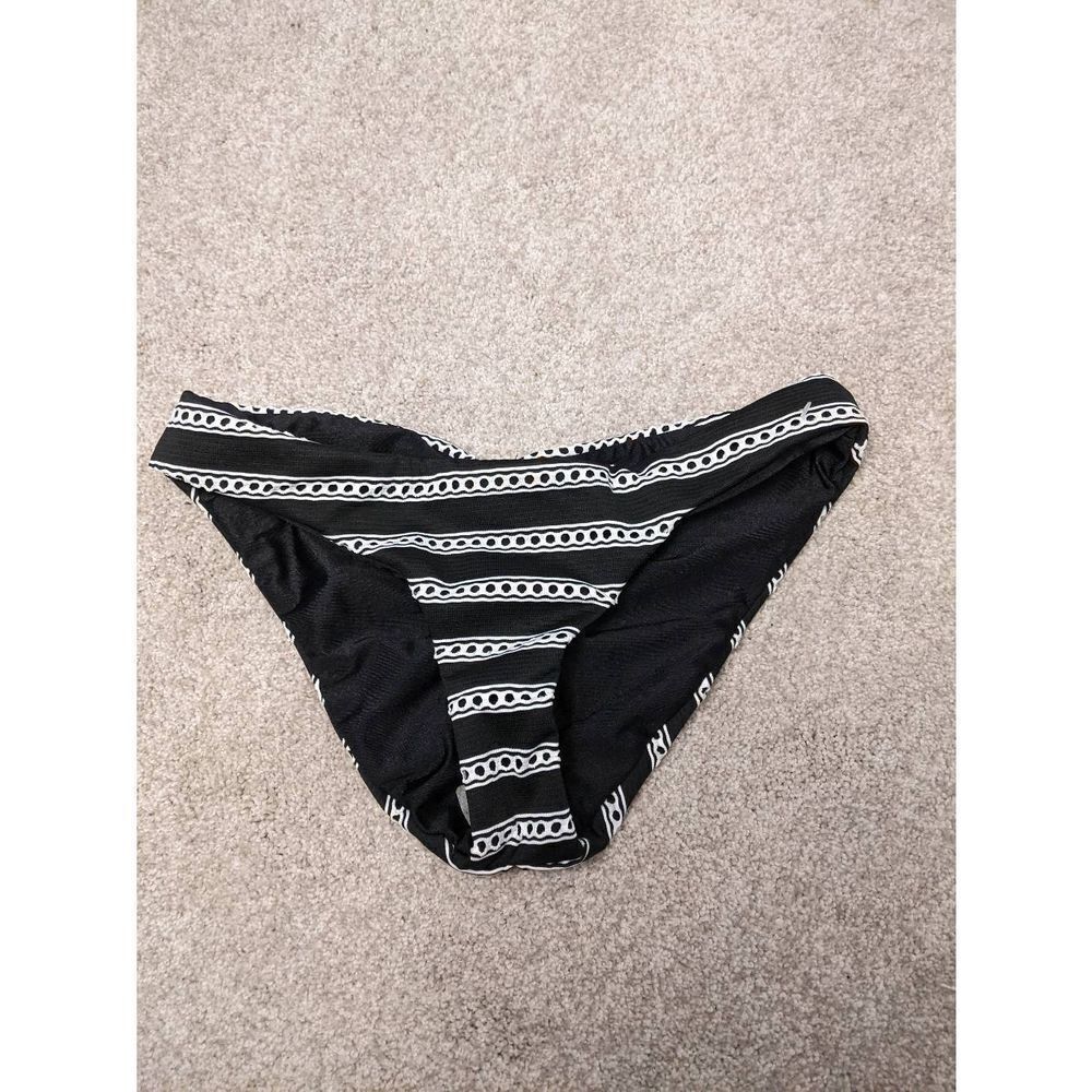 NWOT Becca Women's Black and white ruched Bikini Bottom Size Small
